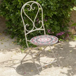 Chaise bistrot pliable en mosaïque Narbonne Taupe et rose