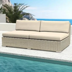 Chauffeuse de jardin en résine tressée 2 places Palma Gris et beige