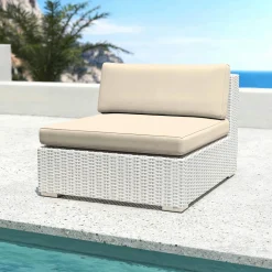 Chauffeuse de jardin en résine tressée Palma Blanc et beige