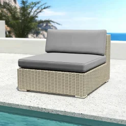 Chauffeuse de jardin en résine tressée Palma Gris et anthracite