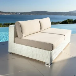 Chauffeuse de jardin en résine tressée 2 places Palma Blanc et taupe