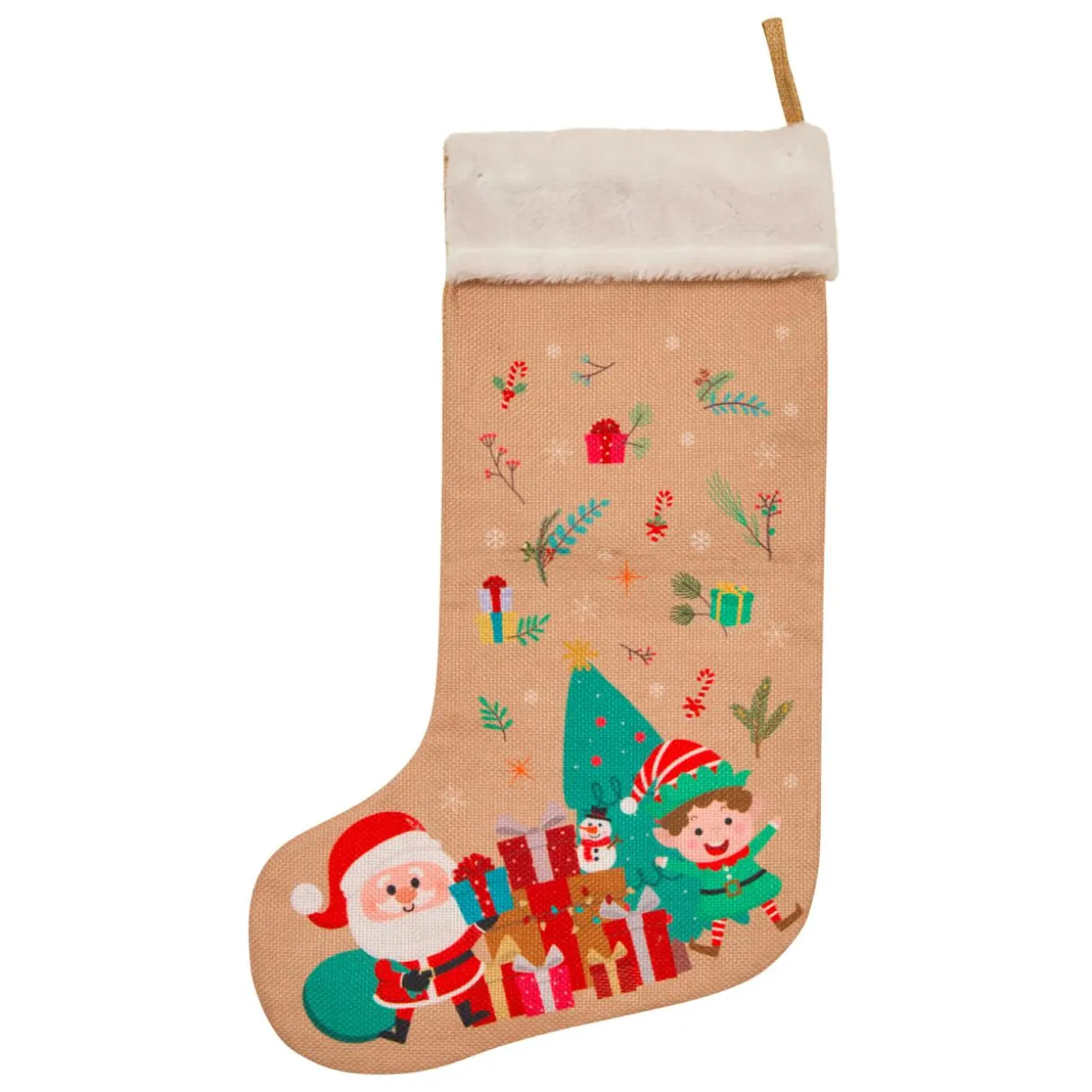 Chaussette de Noël en jute (H45 cm) Lutin et Père Noël Multicolore