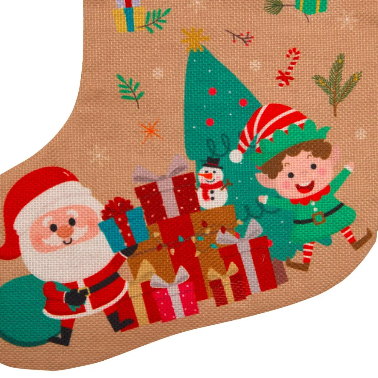Chaussette de Noël en jute (H45 cm) Lutin et Père Noël Multicolore