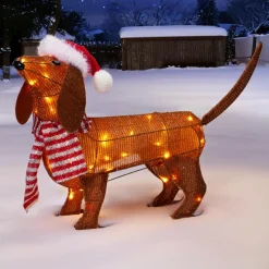 Chien lumineux 40 LED (H43 cm) Gabriel le Teckel Marron