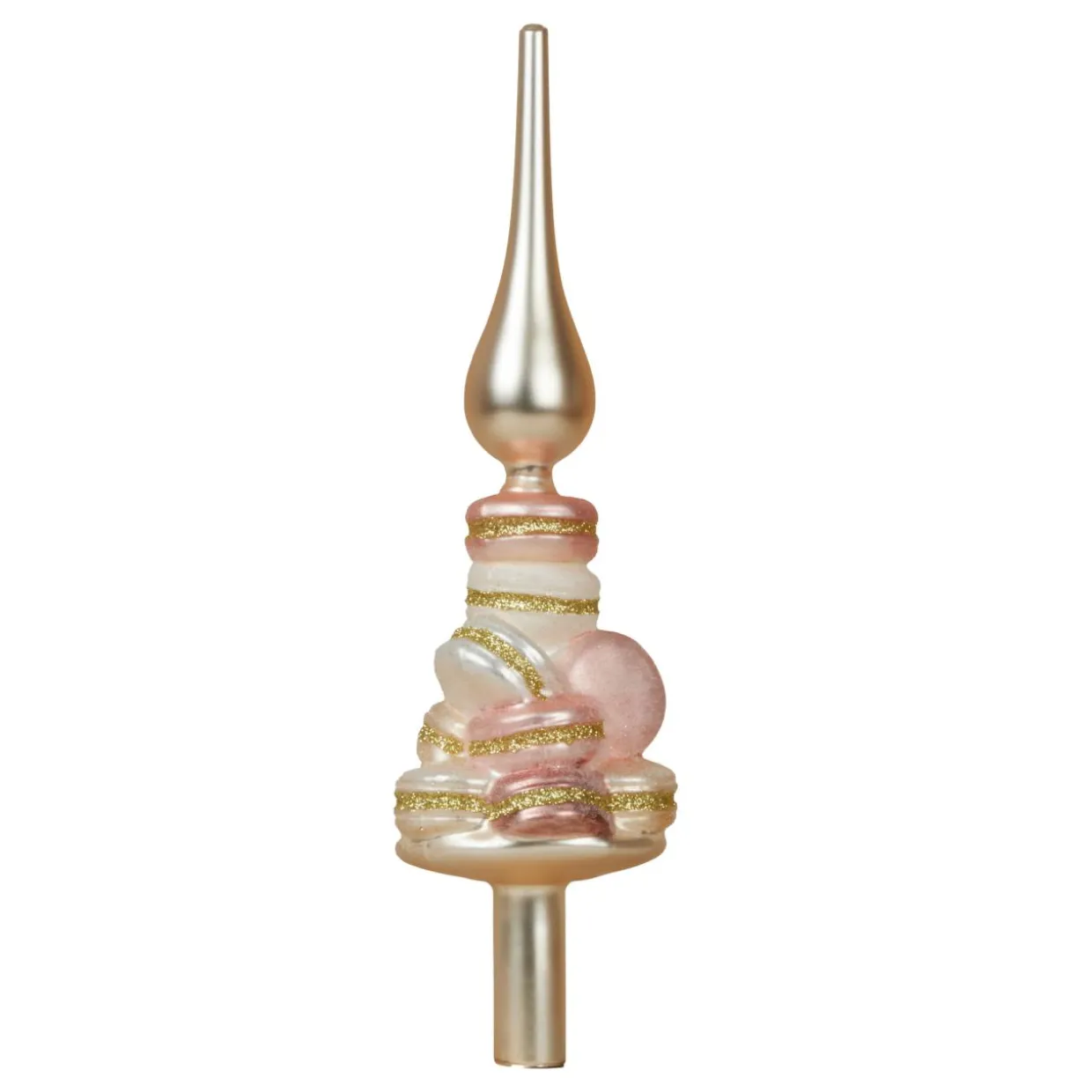 Cimier de sapin en verre Macarons Rose et perle pailleté