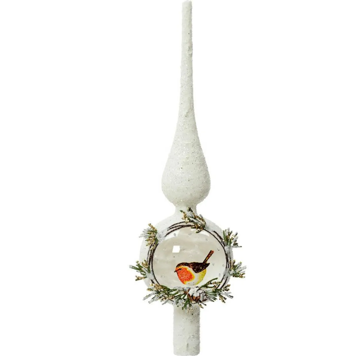 Cimier de sapin en verre Moineau en hiver Blanc enneigé