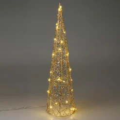 Cône lumineux à piles 30 LED (H60 cm) Christmas Or et blanc chaud
