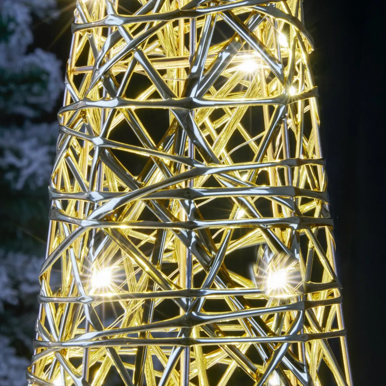 Cône lumineux sur piles 30 micro LED (H60 cm) Éclats Blanc chaud