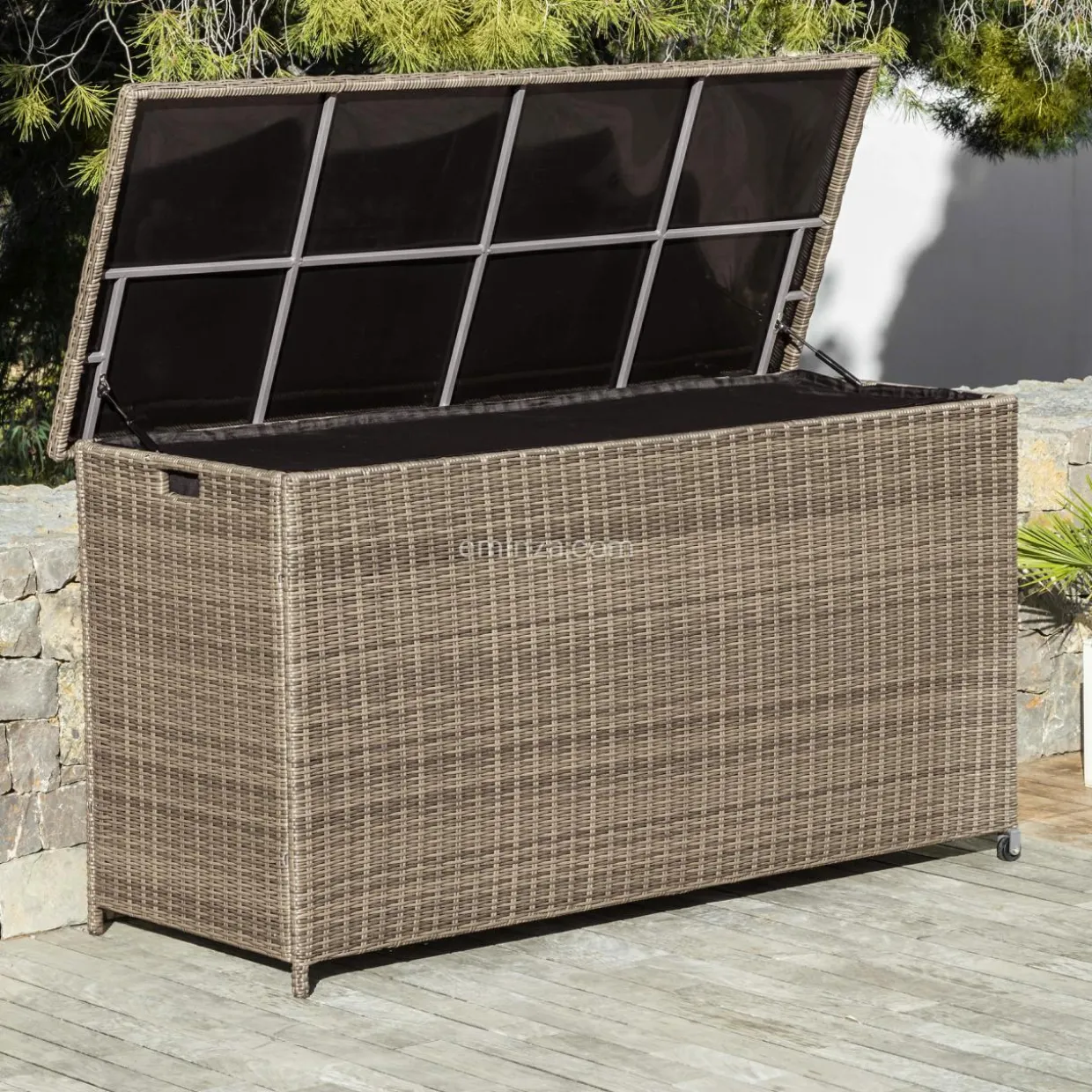Coffre de rangement extérieur en résine tressée Calvi Sepia