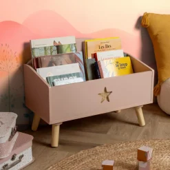 Coffre à jouet ouvert enfant bois (H44 cm) Stars Rose