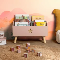 Coffre à jouet ouvert enfant bois (H44 cm) Stars Rose