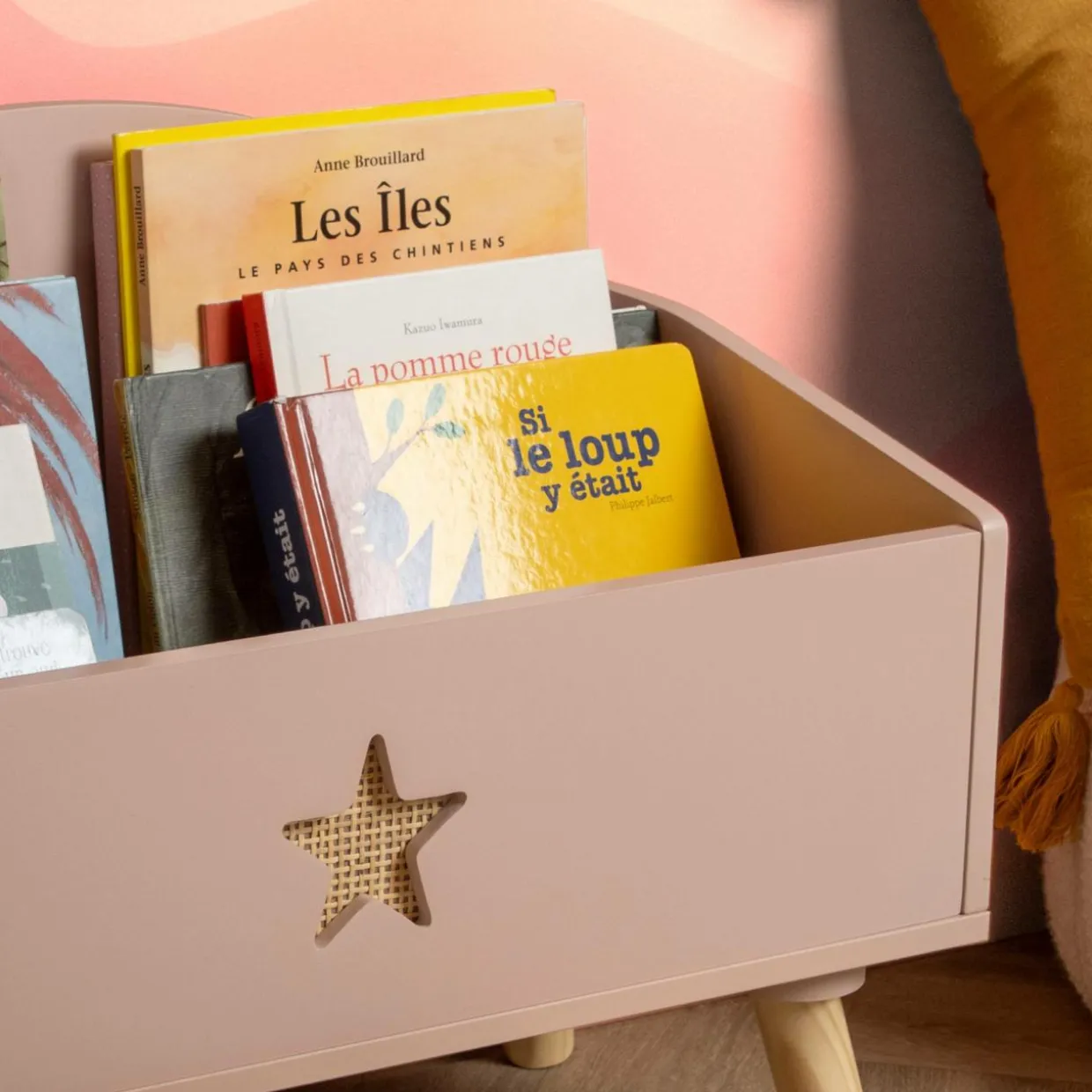 Coffre à jouet ouvert enfant bois (H44 cm) Stars Rose