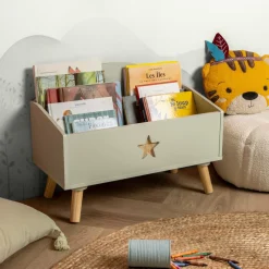 Coffre à jouet ouvert enfant bois (H44 cm) Stars Vert