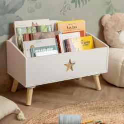 Coffre à jouet ouvert enfant bois (H44 cm) Stars Blanc