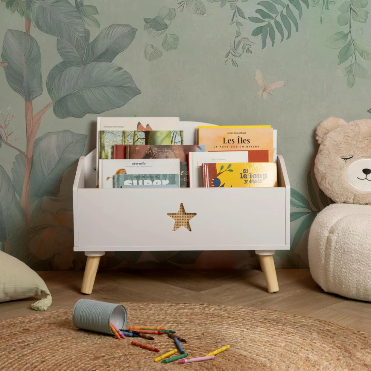 Coffre à jouet ouvert enfant bois (H44 cm) Stars Blanc