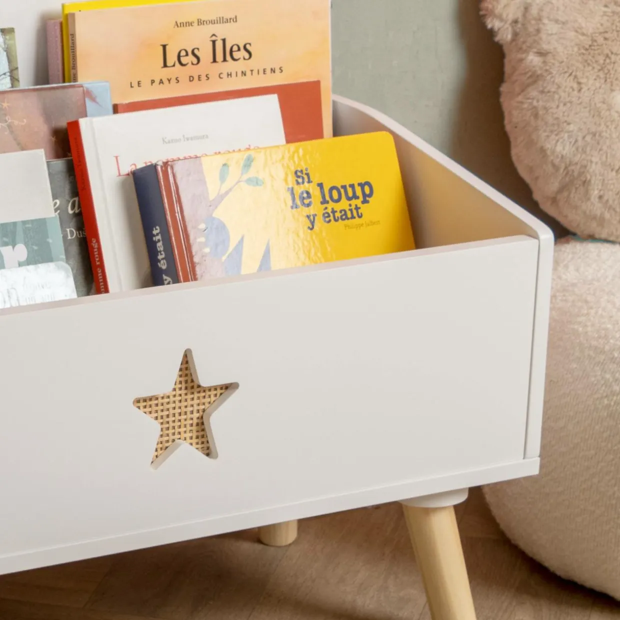 Coffre à jouet ouvert enfant bois (H44 cm) Stars Blanc