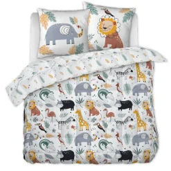 Couette imprimée enfant coton et deux taies d'oreiller (240 x 220 cm) Savane Multicolore