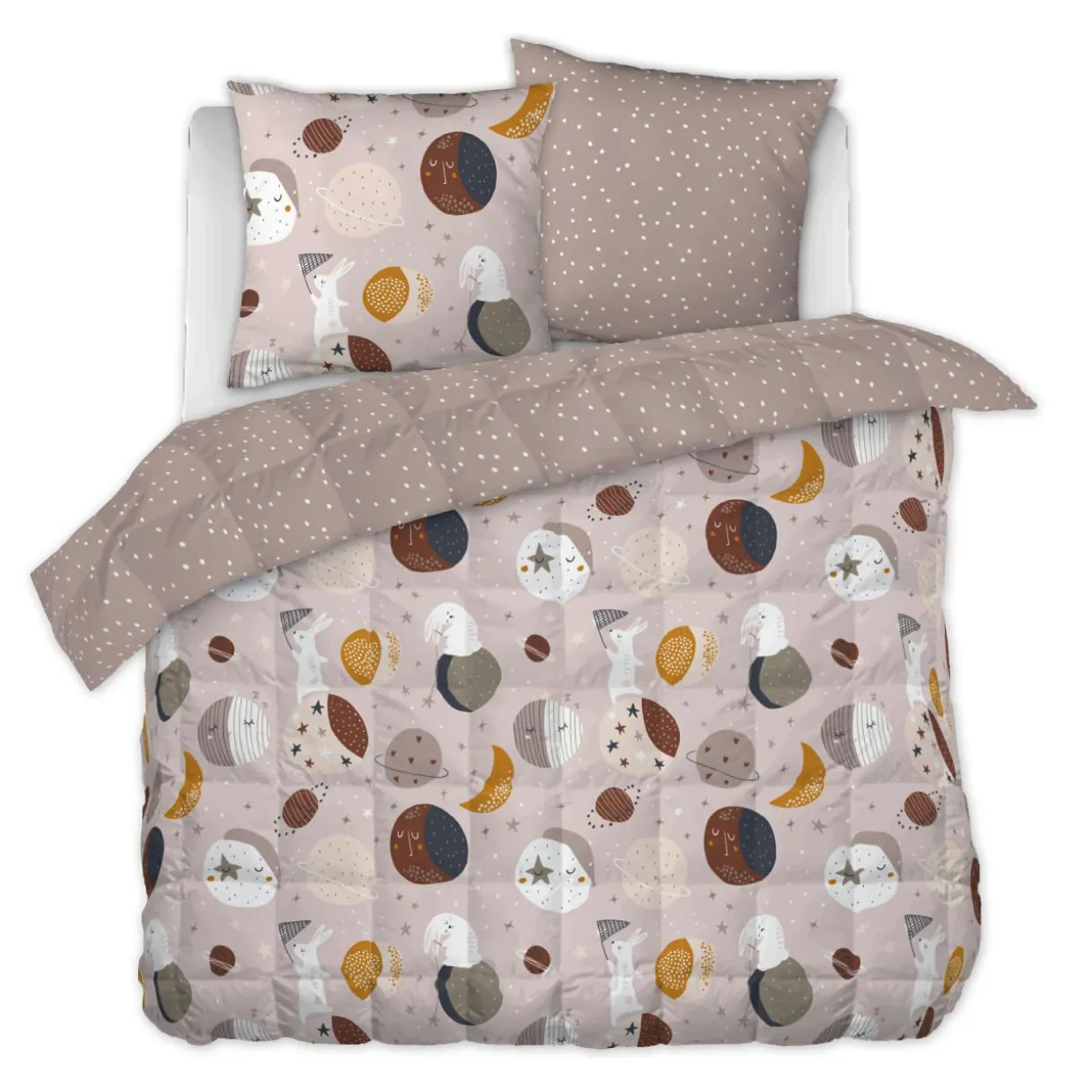 Couette imprimée enfant coton et deux taies d'oreiller (240 x 220 cm) Sky Dream Rose