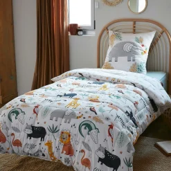 Couette imprimée enfant coton et une taie d'oreiller (140 x 200 cm) Savane Multicolore