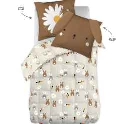 Couette imprimée enfant et sa taie d'oreiller (140 x 200 cm) Pompon Marron