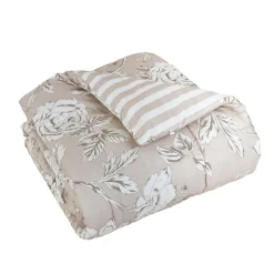 Couette imprimée et deux taies d'oreiller coton (200 x 200 cm) Lara Beige