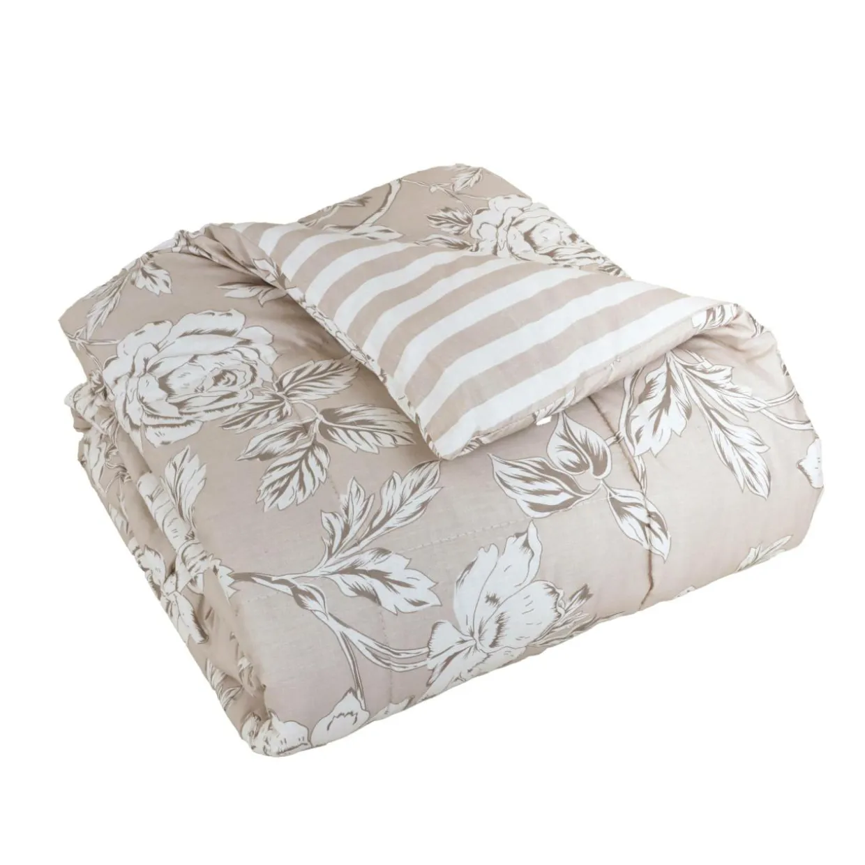 Couette imprimée et deux taies d'oreiller coton (200 x 200 cm) Lara Beige