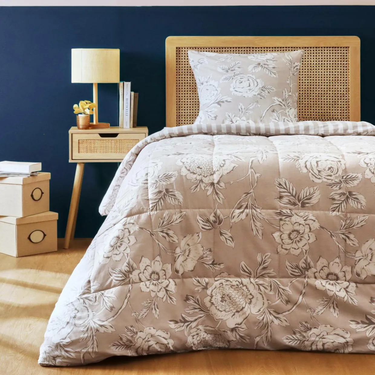 Couette imprimée et une taie d'oreiller coton (140 x 200 cm) Lara Beige