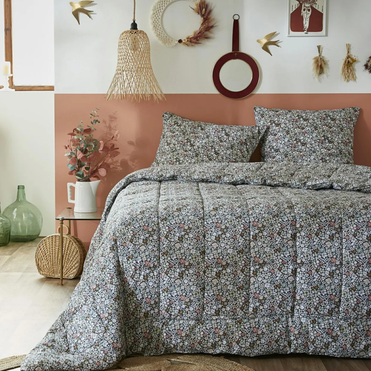 Couette imprimée tempérée (140 x 200 cm) et une taie coton Malia Multicolore