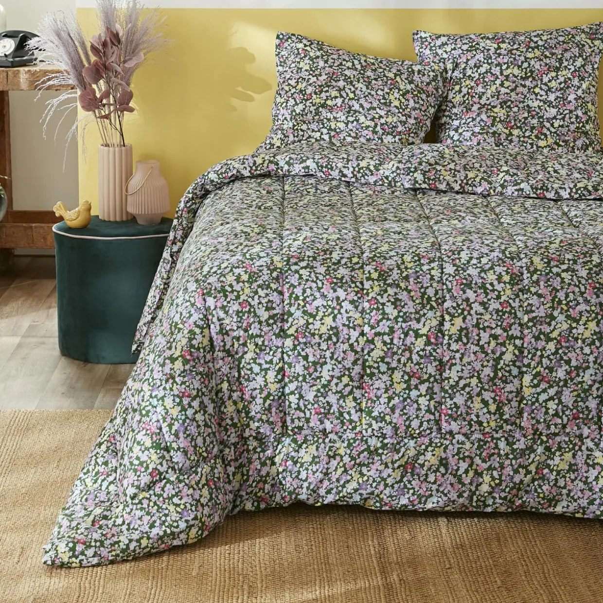 Couette imprimée tempérée (140 x 200 cm) et une taie coton Myosotis Multicolore