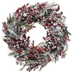 Couronne de Noël Baies (D60 cm) Rouge givrée