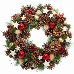 Couronne de Noël (D35 cm) Houx baies et étoiles