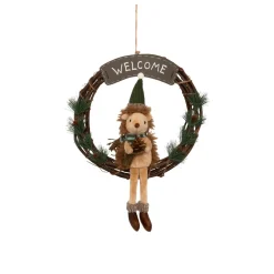 Couronne de Noël (D33 cm) Welcome Hérisson Marron
