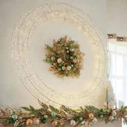 Couronne de Noël Géante lumineuse Micro 1800 LED (D116 cm) Éclats Argent et blanc chaud