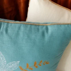 Coussin carré (40 cm) Vegetalis motif Bleu lagon
