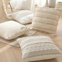 Coussin carré coton tissé (60 x 60 cm) Ilies Beige