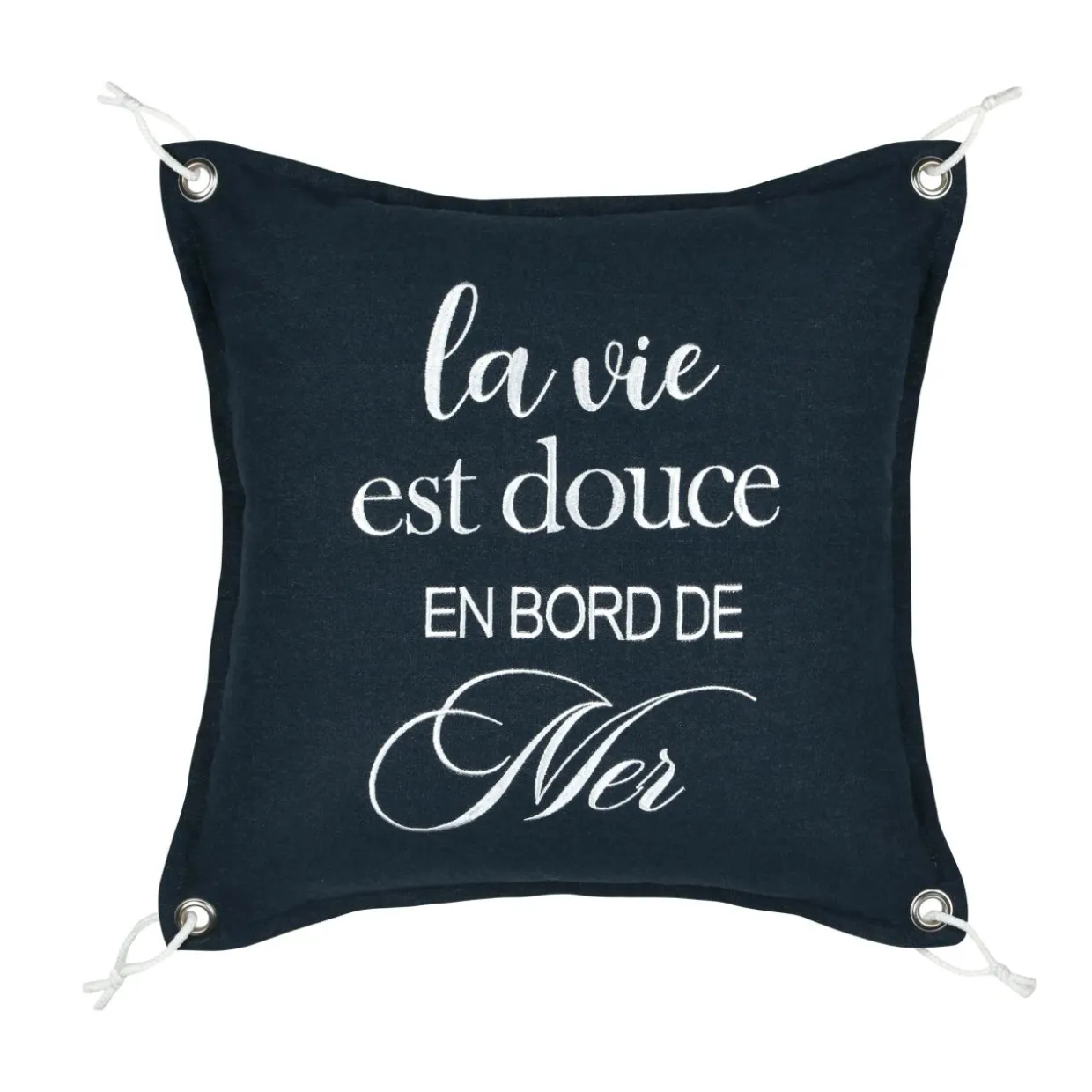Coussin carré coton (50 x 50 cm) Bordemer Bleu marine