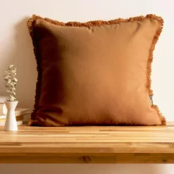 Coussin carré coton (45 x 45 cm) Pixel franges Camel