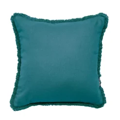 Coussin carré coton (45 x 45 cm) Pixel franges Bleu canard