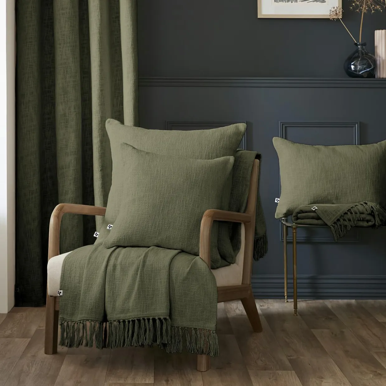 Coussin carré coton (60 x 60 cm) Sixtine Vert romarin