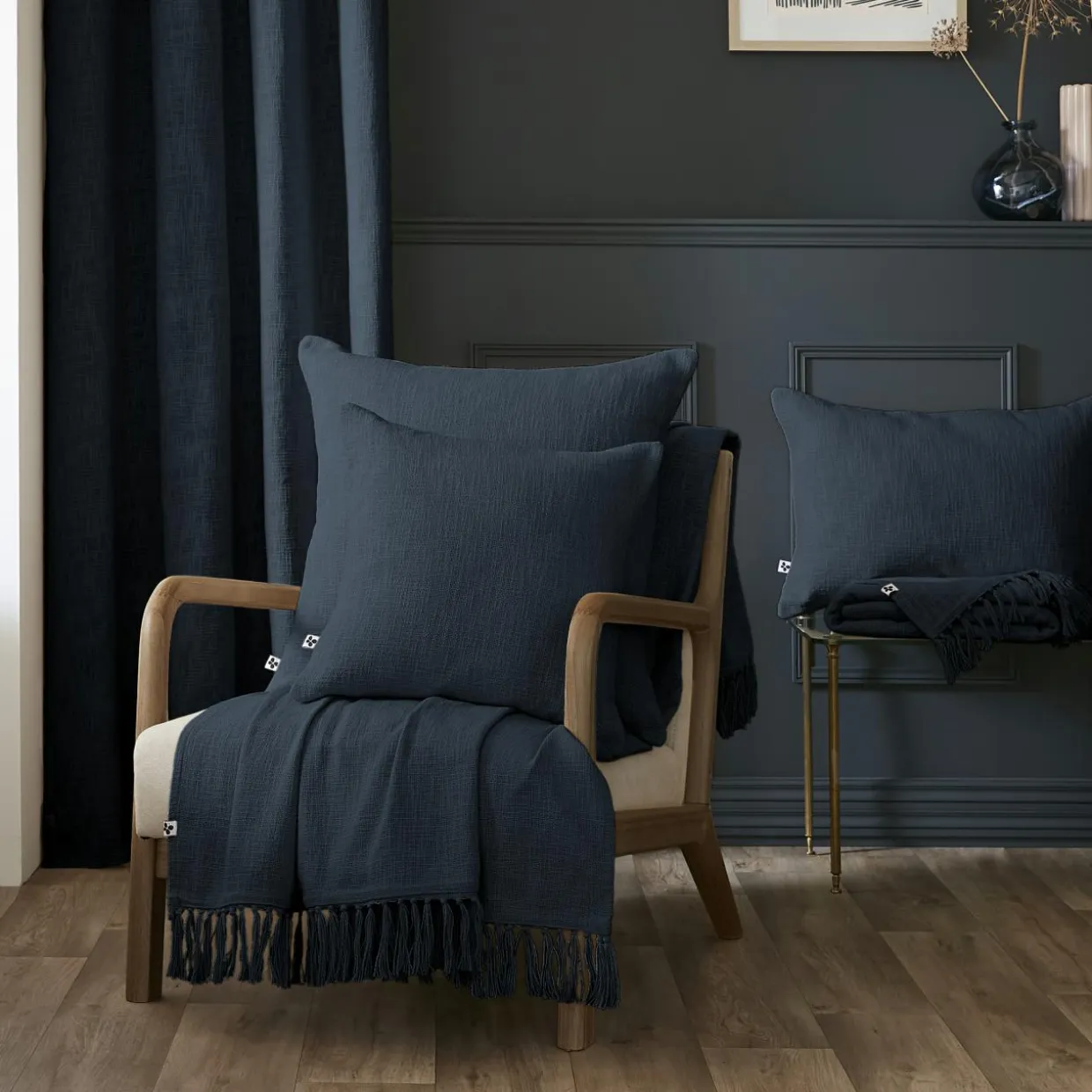 Coussin carré coton (60 x 60 cm) Sixtine Bleu nuit