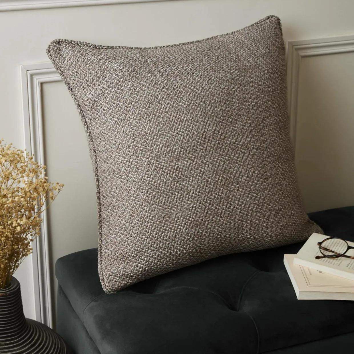 Coussin carré effet chiné (50 x 50 cm) James Gris galet