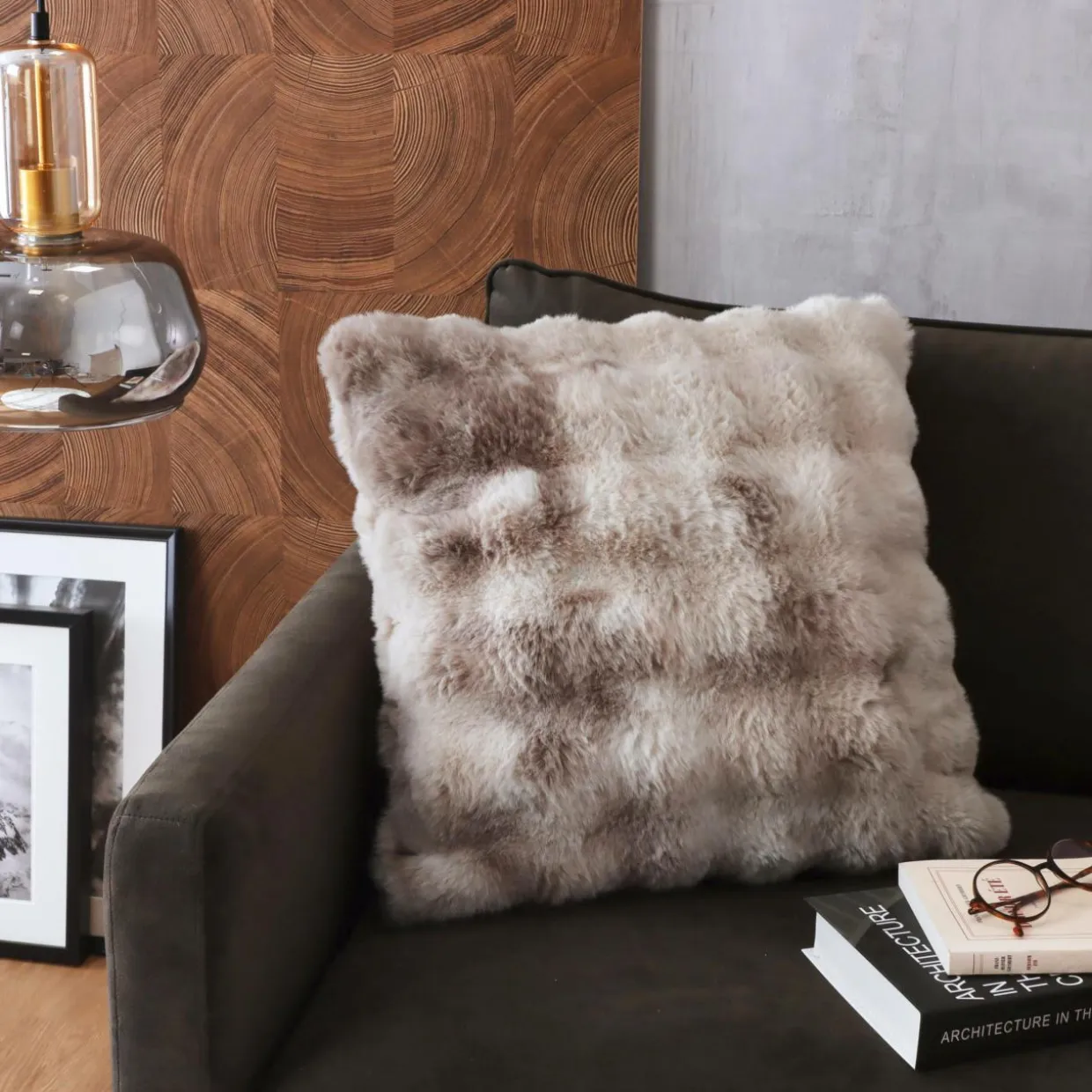 Coussin carré fausse fourrure (50 x 50 cm) Toronto Taupe