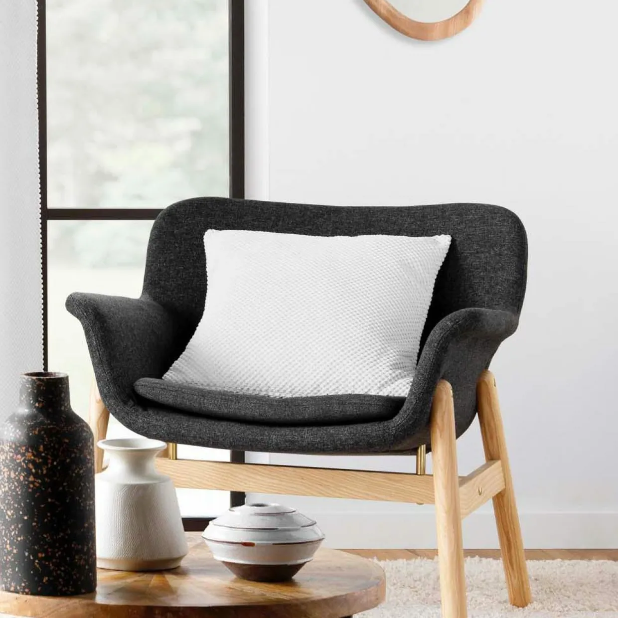 Coussin carré flanelle relief (45 x 45 cm) Java Blanc