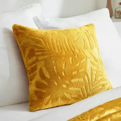 Coussin carré flanelle (45 x 45 cm) Flore Jaune moutarde