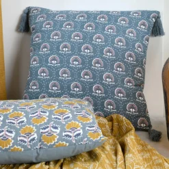 Coussin carré gaze de coton (40 cm) Sunda Bleu indigo
