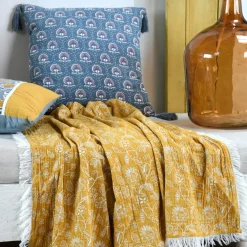 Coussin carré gaze de coton (40 cm) Sunda Bleu indigo