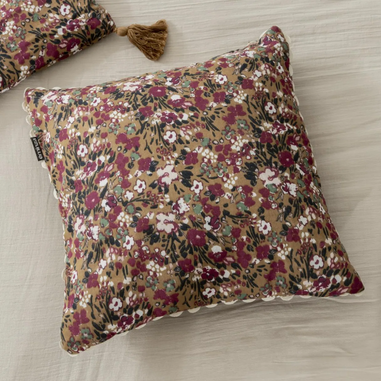 Coussin carré gaze de coton (40 x 40 cm) Constance Camel