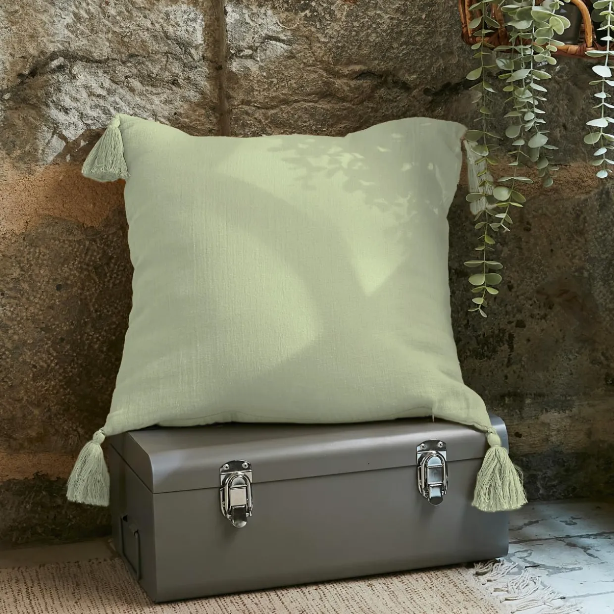 Coussin carré gaze de coton (40 x 40 cm) Gaïa Vert tilleul