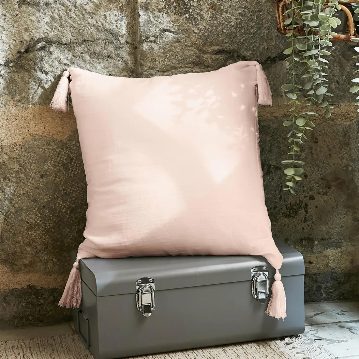 Coussin carré gaze de coton (40 x 40 cm) Gaïa Rose poudré