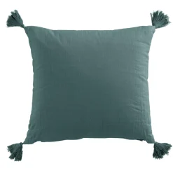 Coussin carré gaze de coton (40 x 40 cm) Gaïa Bleu canard